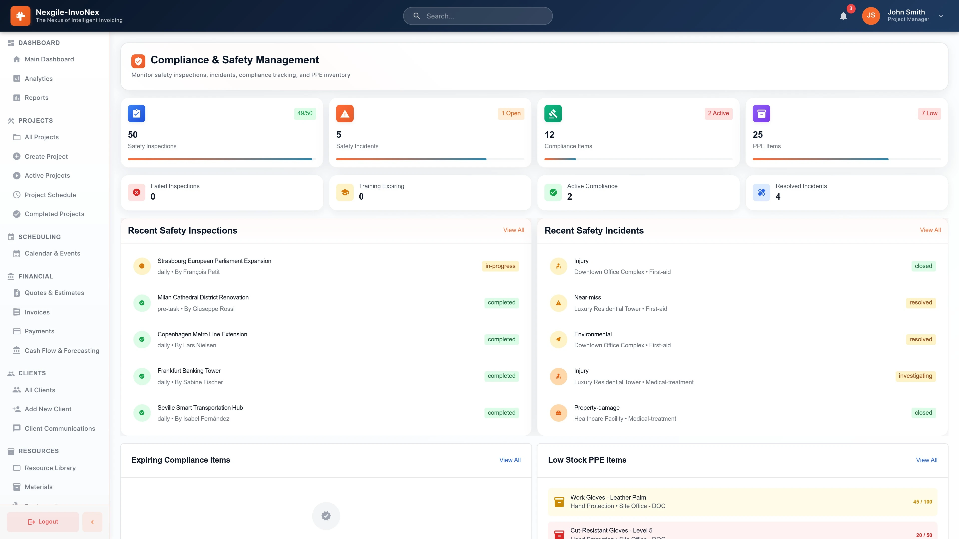 Compliance Dashboard - Safety inspections, incident management, and regulatory compliance tracking